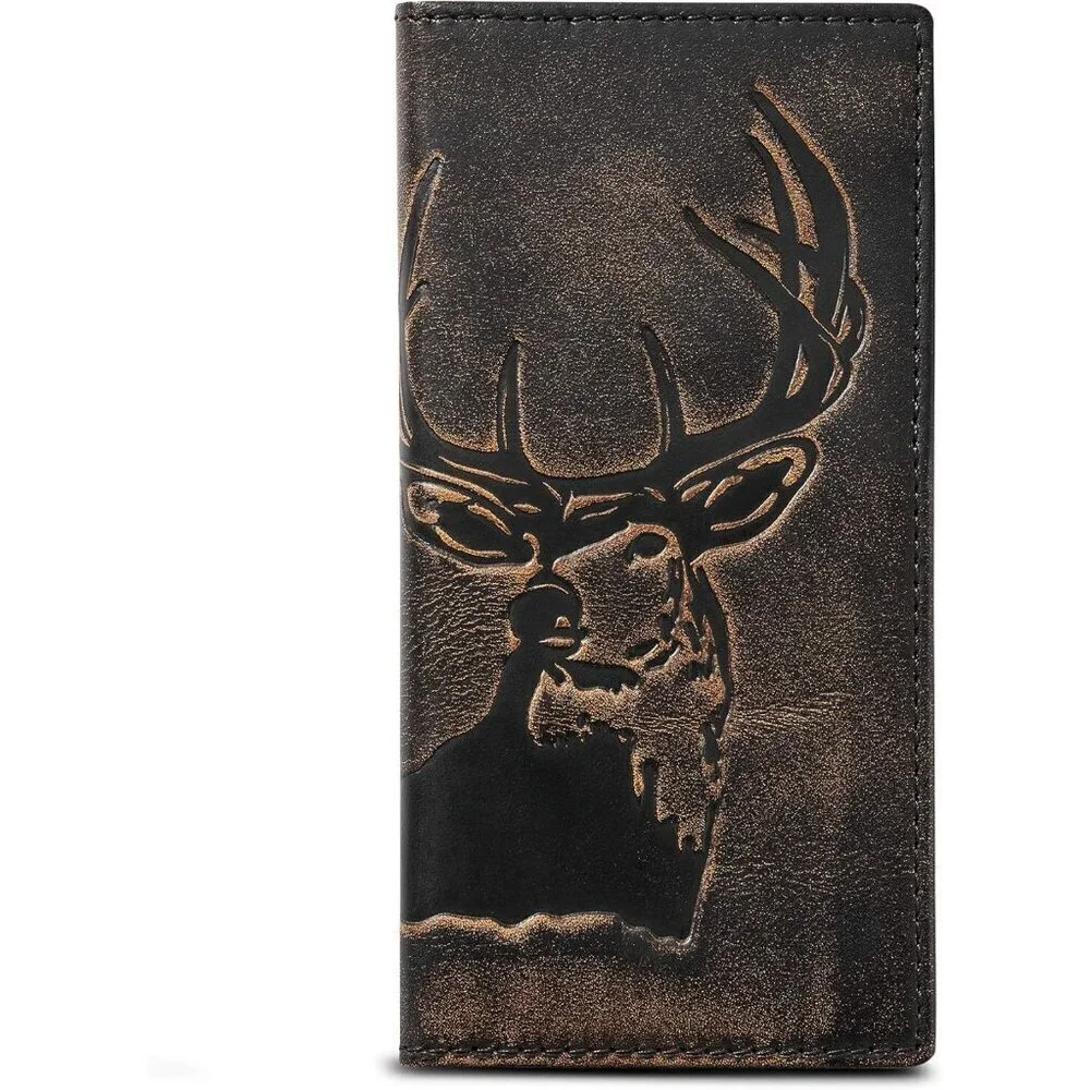 🆕Men Black Co. DEER Long Wallet Full Grain Leather Long Bifold Hunter Wallet